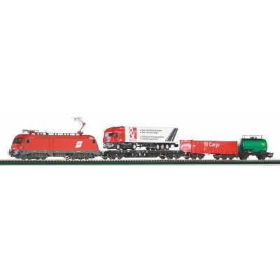 HO TRAIN ANALOG STARTER SET - Taurus ÖBB w.3 Freight Cars - A-Track w. Railbed - PIKO 57177